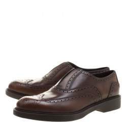 Pre Owned Salvatore Ferragamo Brown Brogue Leather Gambit Loafers Size 42