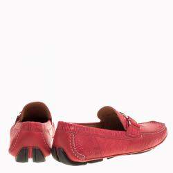 Pre Owned Salvatore Ferragamo Coral Red Lizard Sardegna Loafers Size 41.5