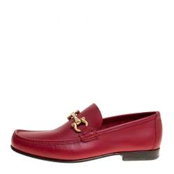Pre Owned Salvatore Ferragamo Red Leather Giordano Moccassins Size 41.5
