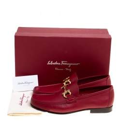 Pre Owned Salvatore Ferragamo Red Leather Giordano Moccassins Size 41.5