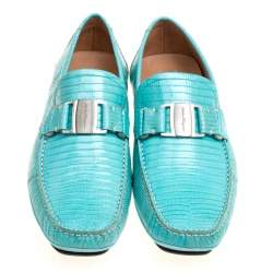 Pre Owned حذاء لوفرز سالفاتوري فيراغامو سارديغنا جلد سحالي أخضر أكوا مقاس 43