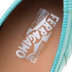 Pre Owned حذاء لوفرز سالفاتوري فيراغامو سارديغنا جلد سحالي أخضر أكوا مقاس 43