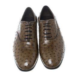 مملوكة مسبقًا Salvatore Ferragamo Light Brown Ostrich Leather Gris Oxfords Size 42.5