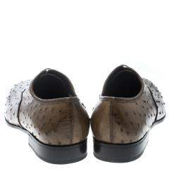 مملوكة مسبقًا Salvatore Ferragamo Light Brown Ostrich Leather Gris Oxfords Size 42.5
