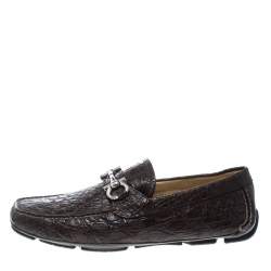 Pre Owned Salvatore Ferragamo Brown Crocodile Leather Parigi Bit Loafers Size 44