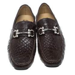 Pre Owned Salvatore Ferragamo Brown Crocodile Leather Parigi Bit Loafers Size 44