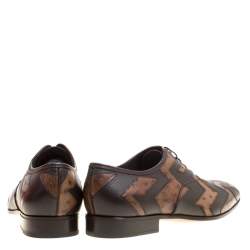 Pre Owned Salvatore Ferragamo Two Tone Brown Ostrich and Calf Leather Gris Oxfords Size 43.5