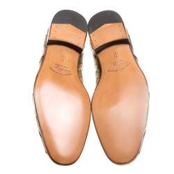 Pre Owned Salvatore Ferragamo Two Tone Brown Ostrich and Calf Leather Gris Oxfords Size 43.5