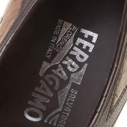 Pre Owned Salvatore Ferragamo Two Tone Brown Ostrich and Calf Leather Gris Oxfords Size 43.5