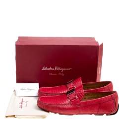 Pre Owned حذاء لوفرز سالفاتوري فيراغامو سارديغنا جلد برتقالي محمر مقاس 41.5