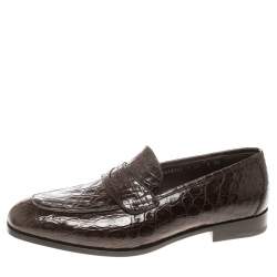 Pre Owned حذاء لوفرز سالفاتوري فيراغامو بيني بابلو جلد تمساح موكا مقاس 43