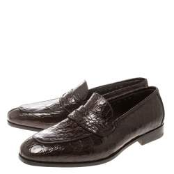 Pre Owned حذاء لوفرز سالفاتوري فيراغامو بيني بابلو جلد تمساح موكا مقاس 43