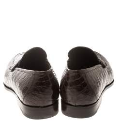 Pre Owned حذاء لوفرز سالفاتوري فيراغامو بيني بابلو جلد تمساح موكا مقاس 43