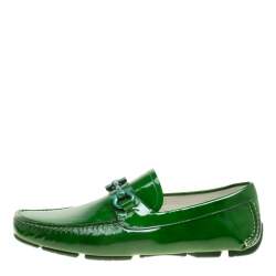 Pre Owned Salvatore Ferragamo Green Patent Leather Parigi Gancini Driver Loafers Size 42