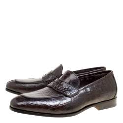 Pre Owned Salvatore Ferragamo Mocca Crocodile Leather Pablo Penny Loafers Size 42.5