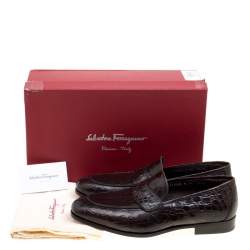 Pre Owned Salvatore Ferragamo Mocca Crocodile Leather Pablo Penny Loafers Size 42.5