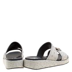 Salvatore Ferragamo Grey Ostrich Leather Lutfi Platform Slides Size 41