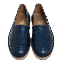 Pre Owned حذاء إسبادريل سالفاتوري فيراغامو "لامبدوسا" جلد تمساح أزرق مقاس 43.5