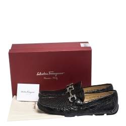 Pre Owned Salvatore Ferragamo Black Croc Leather Parigi Loafers Size 44.5