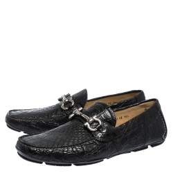 Pre Owned Salvatore Ferragamo Black Croc Leather Parigi Loafers Size 44.5