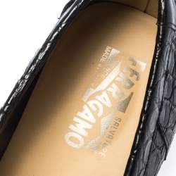 Pre Owned Salvatore Ferragamo Black Croc Leather Parigi Loafers Size 44.5