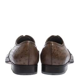 Pre Owned حذاء أكسفورد سالفاتورى فيراغامو غريس جلد نعام بنى مقاس 43.5