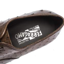 Pre Owned حذاء أكسفورد سالفاتورى فيراغامو غريس جلد نعام بنى مقاس 43.5