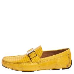 Pre Owned Salvatore Ferragamo Yellow Lizard Leather Sardegna Slip On Loafers Size 41.5