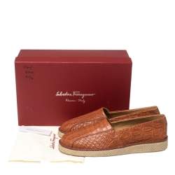مملوكة مسبقًا Salvatore Ferragamo Cognac Crocodile Leather Lampedusa Espadrilles Size 44
