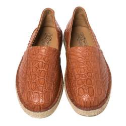 مملوكة مسبقًا Salvatore Ferragamo Cognac Crocodile Leather Lampedusa Espadrilles Size 44