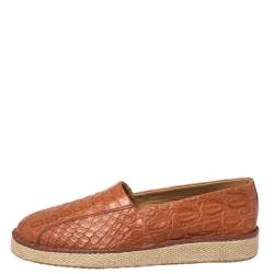 مملوكة مسبقًا Salvatore Ferragamo Cognac Crocodile Leather Lampedusa Espadrilles Size 44