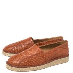 مملوكة مسبقًا Salvatore Ferragamo Cognac Crocodile Leather Lampedusa Espadrilles Size 44