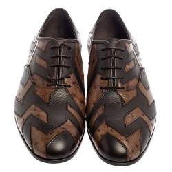 Salvatore Ferragamo Brown Ostrich Leather Francesina Lace Up Oxfords Size 43