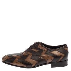Salvatore Ferragamo Brown Ostrich Leather Francesina Lace Up Oxfords Size 43