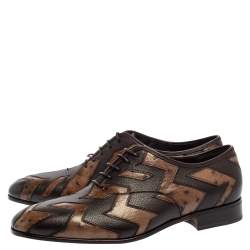Salvatore Ferragamo Brown Ostrich Leather Francesina Lace Up Oxfords Size 43