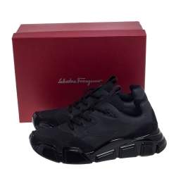 Salvatore Ferragamo Black Suede And Leather Booster 4 Low Top Sneakers Size 44