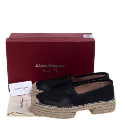 Salvatore Ferragamo Black Leather And Jute Espadrilles  Size 44