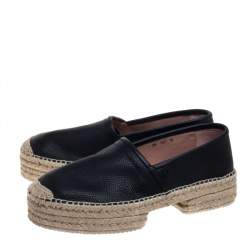 Salvatore Ferragamo Black Leather And Jute Espadrilles  Size 44