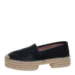 Salvatore Ferragamo Black Leather And Jute Espadrilles  Size 44