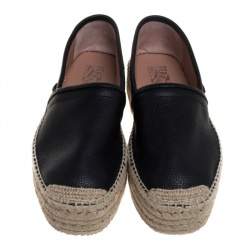 Salvatore Ferragamo Black Leather And Jute Espadrilles  Size 44