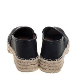 Salvatore Ferragamo Black Leather And Jute Espadrilles  Size 44