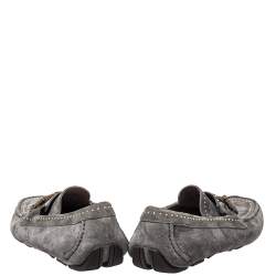 Pre Owned Salvatore Ferragamo Grey Suede Parigi Studded Driving Loafer Size 40