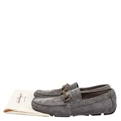 Pre Owned Salvatore Ferragamo Grey Suede Parigi Studded Driving Loafer Size 40