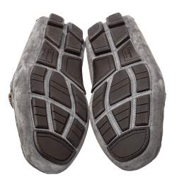 Pre Owned Salvatore Ferragamo Grey Suede Parigi Studded Driving Loafer Size 40