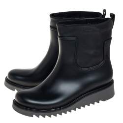 Pre Owned Salvatore Ferragamo Black Rubber and Leather Ankle Boots Size 42