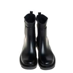 Pre Owned Salvatore Ferragamo Black Rubber and Leather Ankle Boots Size 42