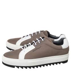  Salvatore Ferragamo Brown/White Leather And Nubuck Sneakers Size 45