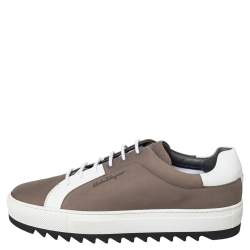  Salvatore Ferragamo Brown/White Leather And Nubuck Sneakers Size 45