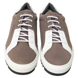  Salvatore Ferragamo Brown/White Leather And Nubuck Sneakers Size 45