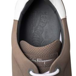  Salvatore Ferragamo Brown/White Leather And Nubuck Sneakers Size 45